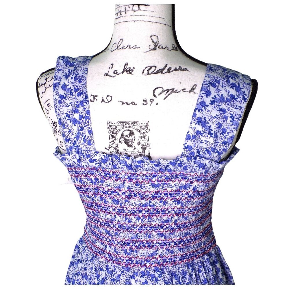 🆕 Mille Garden Smocked Floral Midi Dress Cotton Large 8-10 - Picture 11 of 12